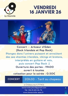 Concert "Arkoeur d'Eden" Pop Rock et Sea Shanties Irlandais